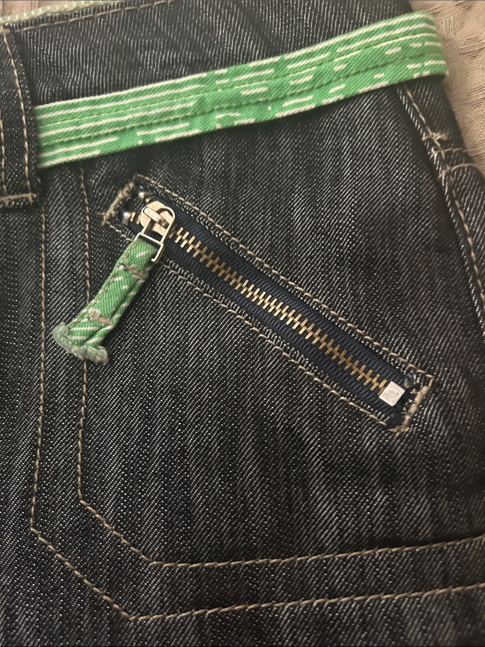 Cato Dark Denim Shorts with Bright Green Trim - Picture 4 of 5